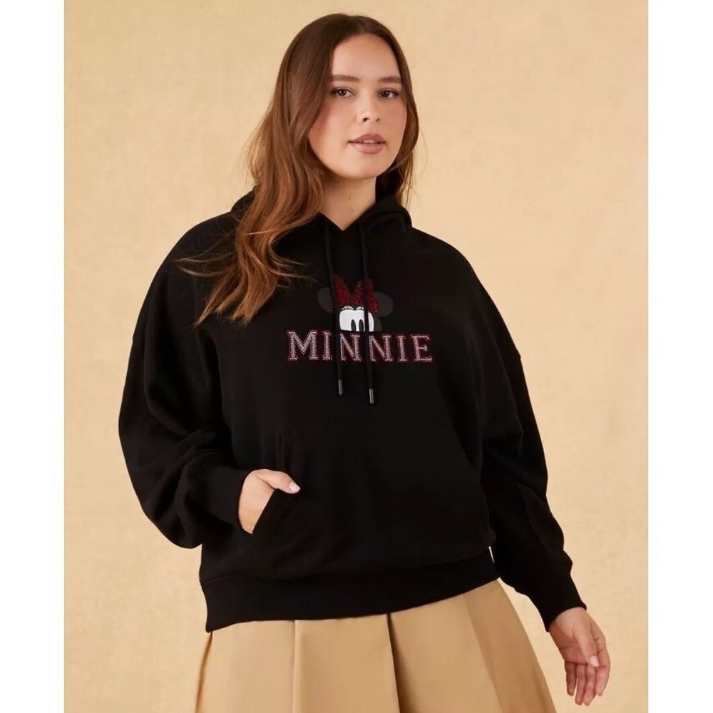 Disney x Forever 21‎ Plus Minnie Mouse Hoodie Black French Terry 2X NWT